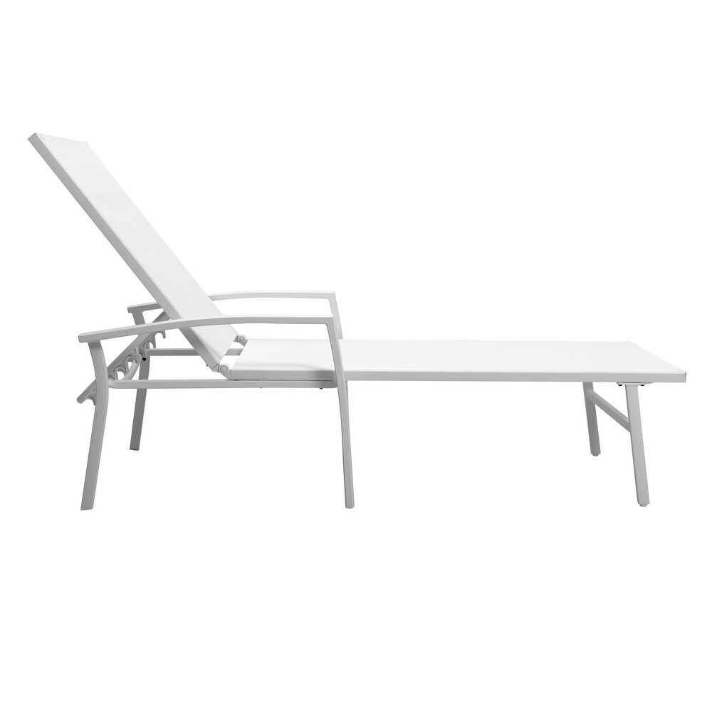NUU GARDEN Outdoor Textilene Cape Coral Mesh Single Chaise Lounge in White/Grey