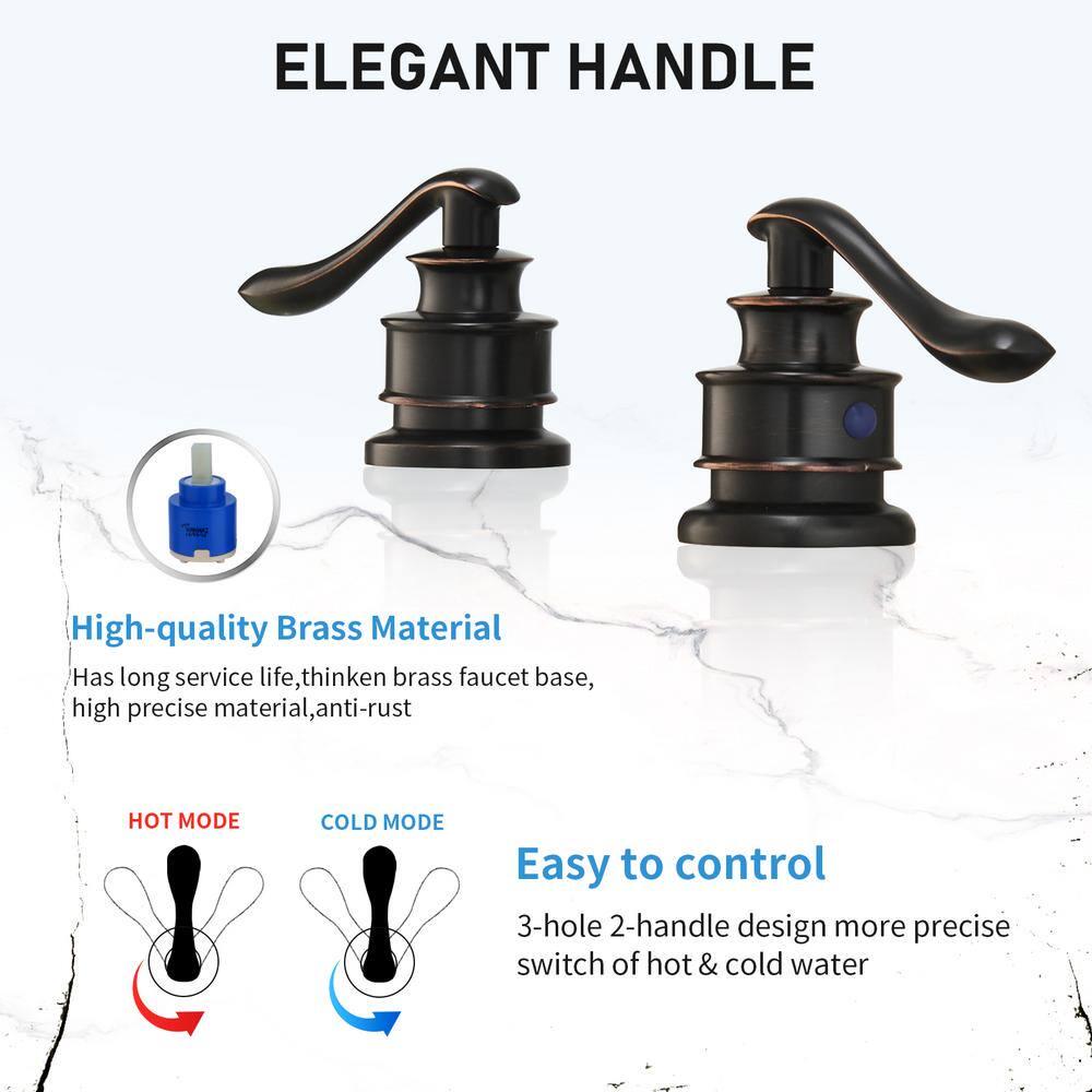 BWE 8 in Widespread Double Handle Bathroom Faucet With Popup Drain Assembly in Oil Rubbed Bronze