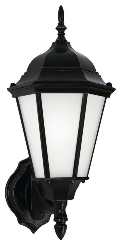 Aluminum Outdoor 1 Light Wall Lantern Satin Etched Glass 17 Inches H x 7.75   Traditional   Outdoor Wall Lights And Sconces   by Bailey Street Home  Houzz