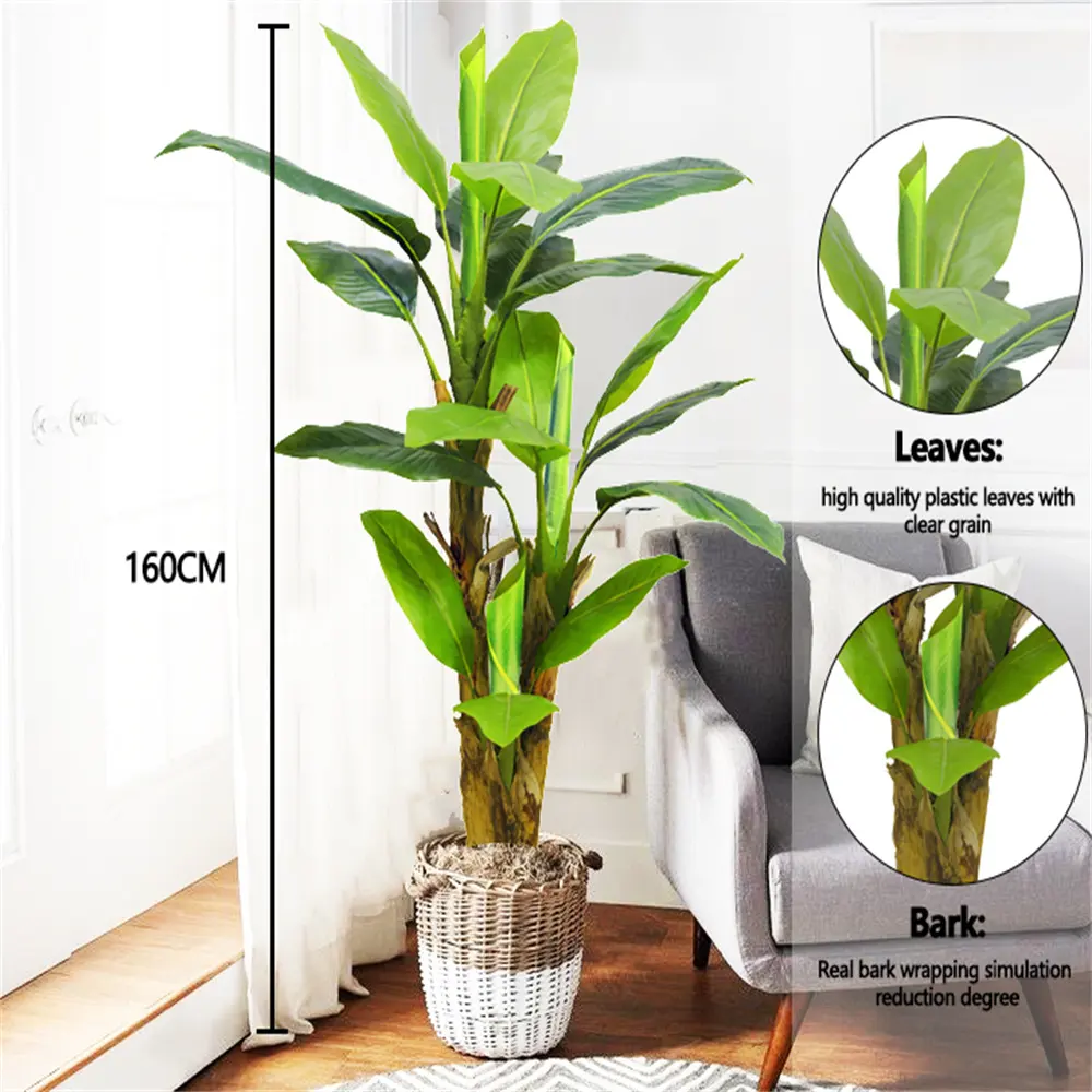 Factory Supply custom green plastic potted artificial plant decoration banana tree for shopping stores