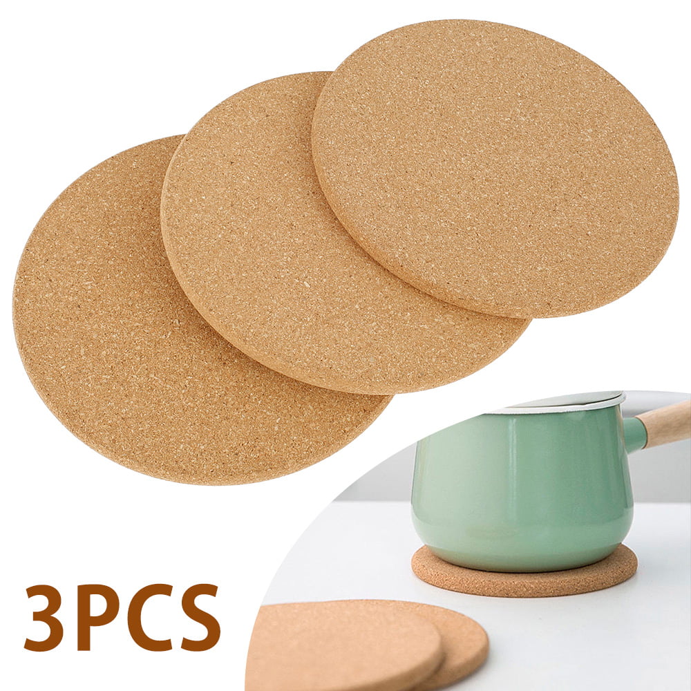 HOTBEST 3-Pack Cork Trivet Set Round Corkboard Placemats Kitchen Hot Pads for Hot Pots Pans and Kettles 7.5 x 7.5 x 0.4 Inches