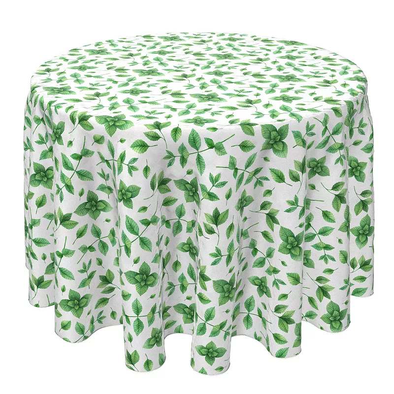 Round Tablecloth， 100% Cotton， 60 Round， Mint Leaves