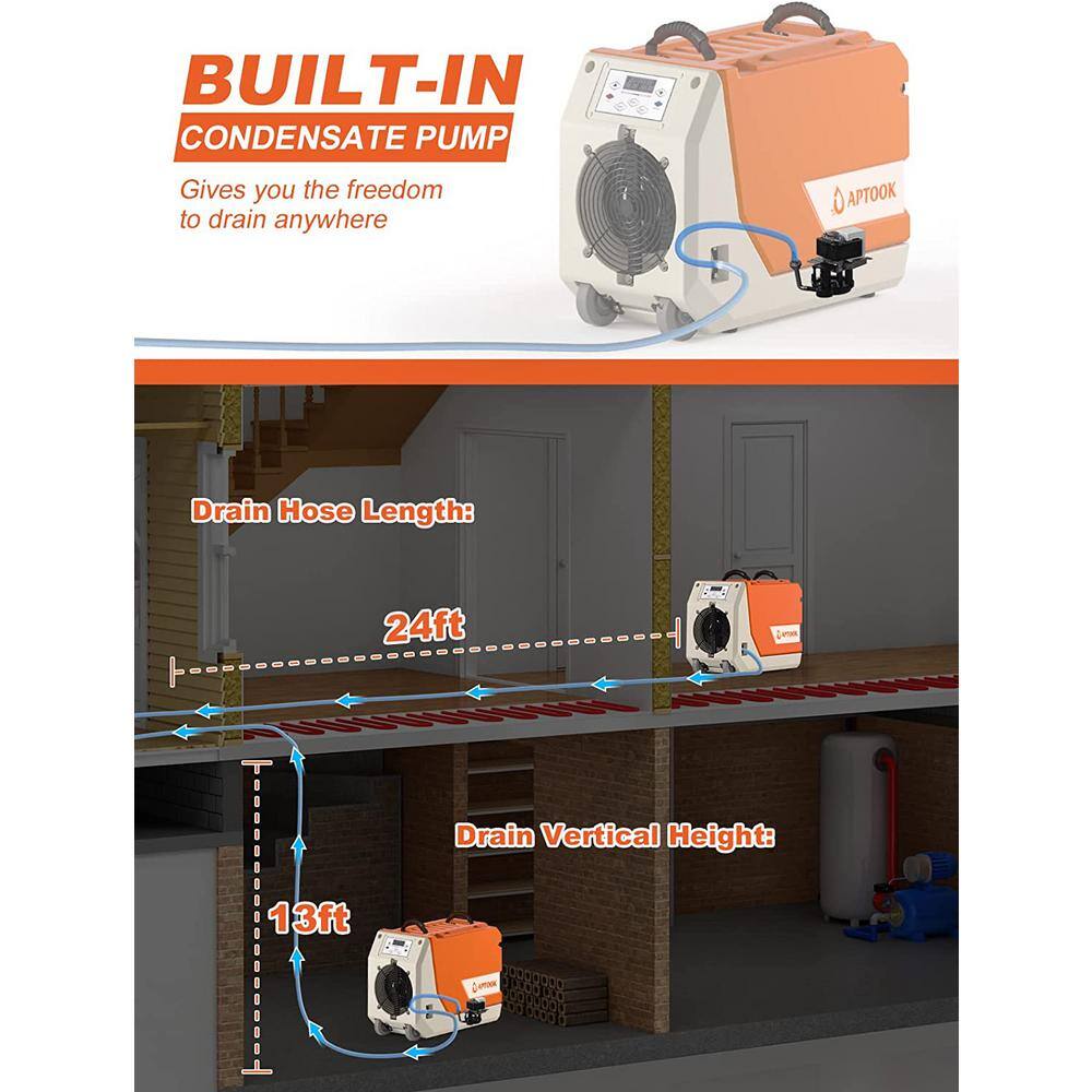 180 pt. 6000 sq. ft. Commercial Dehumidifier in Oranges with Drain Hose and Pump for Basement Garage Warehouse W-SPU-83