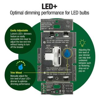 Lutron Toggler LED+ Dimmer Switch for Dimmable LED and Incandescent Bulbs 150W LEDSingle-Pole or 3-Way White (TGCL-153PH-WH) TGCL-153PH-WH