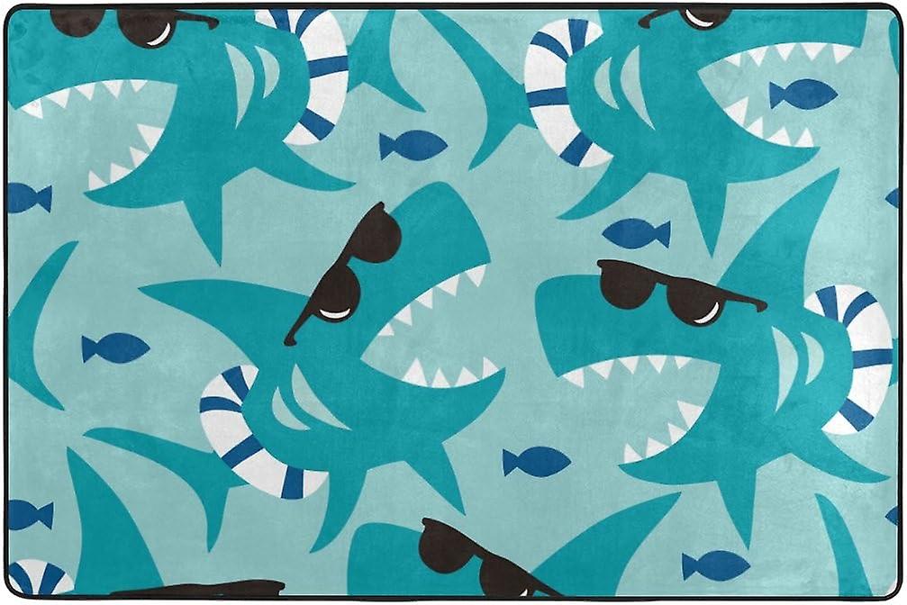 Colourlife Seamless Shark Pattern Lightweight Carpet Mats Area Soft Rugs Floor Mat Doormat Decoration For Rooms Entrance 36 X 24 Inches