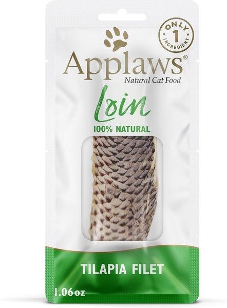 Applaws Loin Tilapia Filet Grain-Free Cat Treats， 1.06-oz loin， case of 12