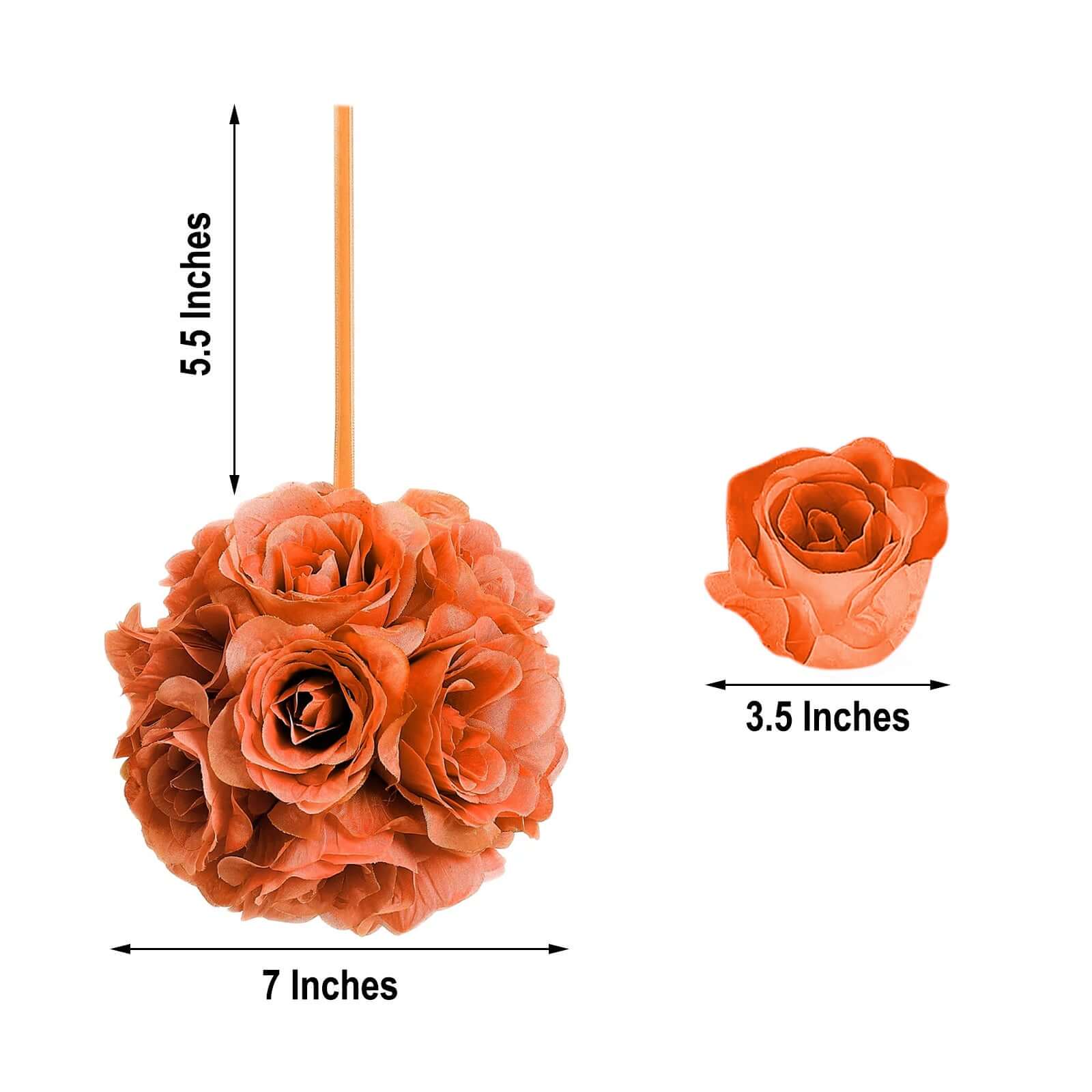 2 Pack Terracotta (Rust) Artificial Silk Rose Kissing Ball, Faux Flower Ball 7