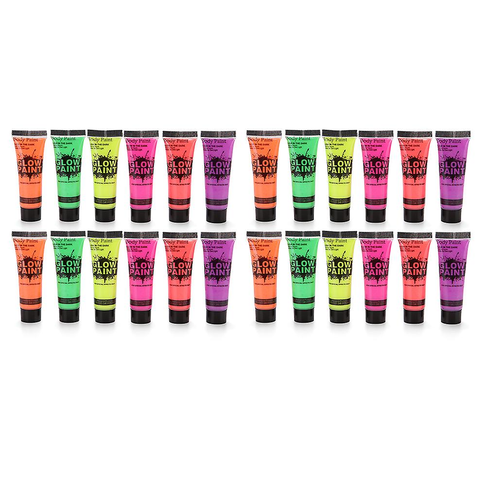 24 Tubes 10ml/0.34oz Art Body Paint Glow In Uv Light Face and Body Paint With 6 Colors Glow Blacklight Neon Fluorescent For Party Clubbing Festival Hall