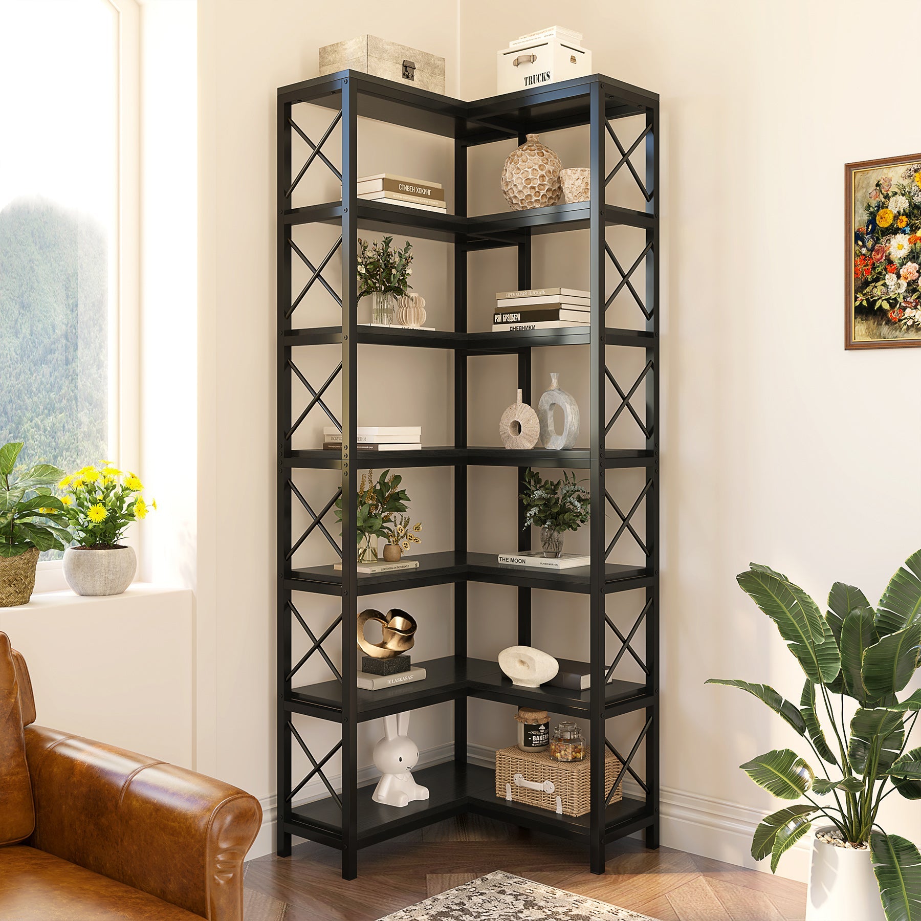 7-Tier Corner Bookshelf Corner Bookcase Storage Display Rack