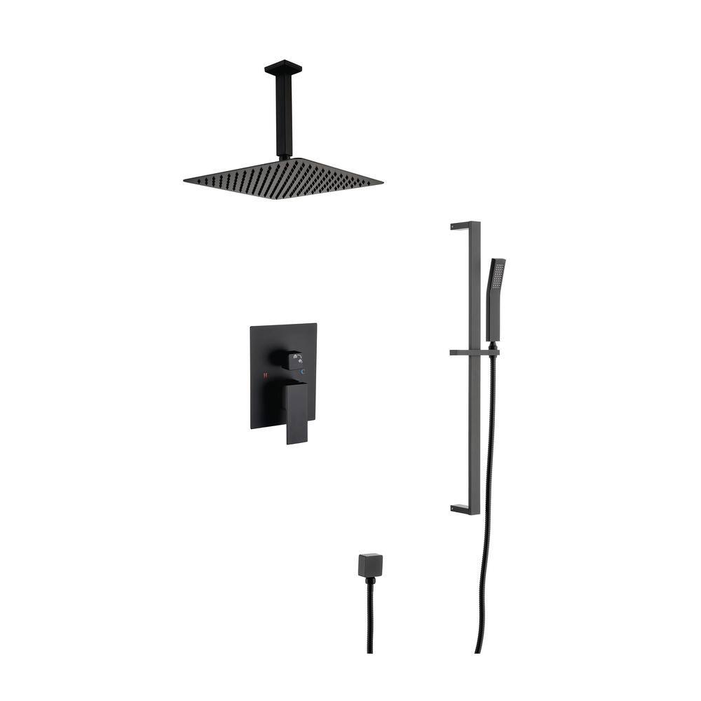 Nestfair 1-Spray Shower System with Shower Head and Hand Shower in Matte Black DGPS0003