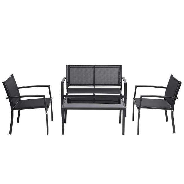 4pc Outdoor Garden Patio Conversation Set Black Wellfor