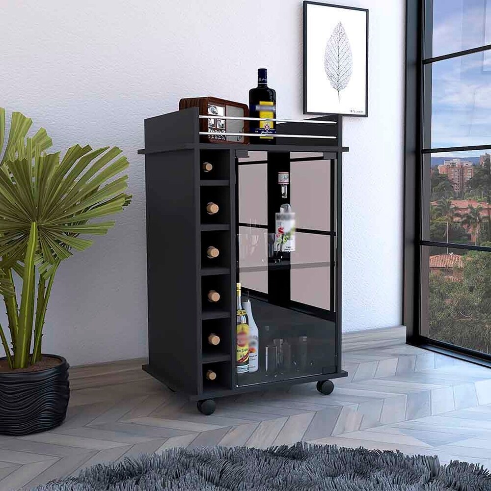 Bar Cart Baltimore With Six Wine Cubbies And Glass Door