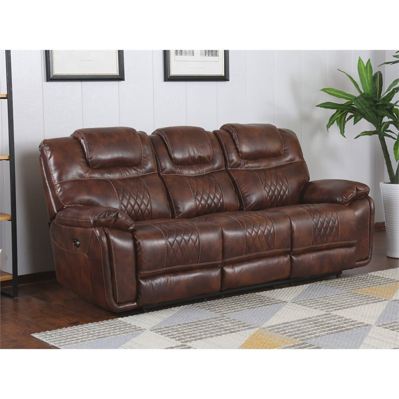 Sunset Trading Diamond Power Faux Leather Dual Reclining Sofa in Brown   Contemporary   Sofas   by GwG Outlet  Houzz