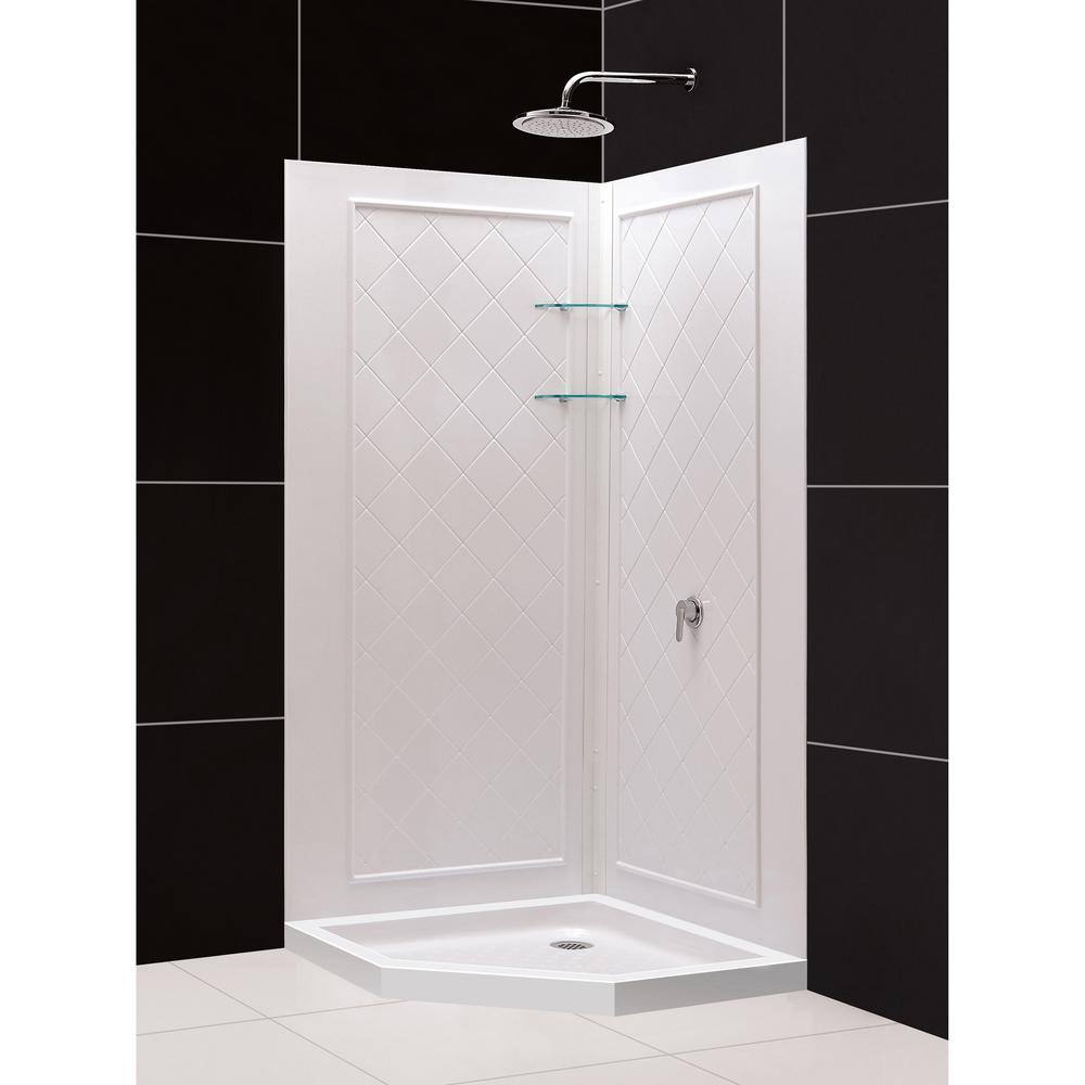 DreamLine Prime 33 in. x 33 in. x 76.75 in. H Corner Semi-Frameless Sliding Shower Enclosure in Chrome with Base and Back Walls DL-6152-01CL