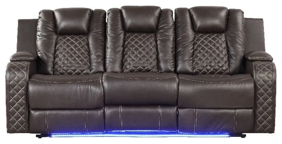 Benz LED  ampPower Reclining Sofa Made With Faux Leather in Brown   Contemporary   Sofas   by Homesquare  Houzz