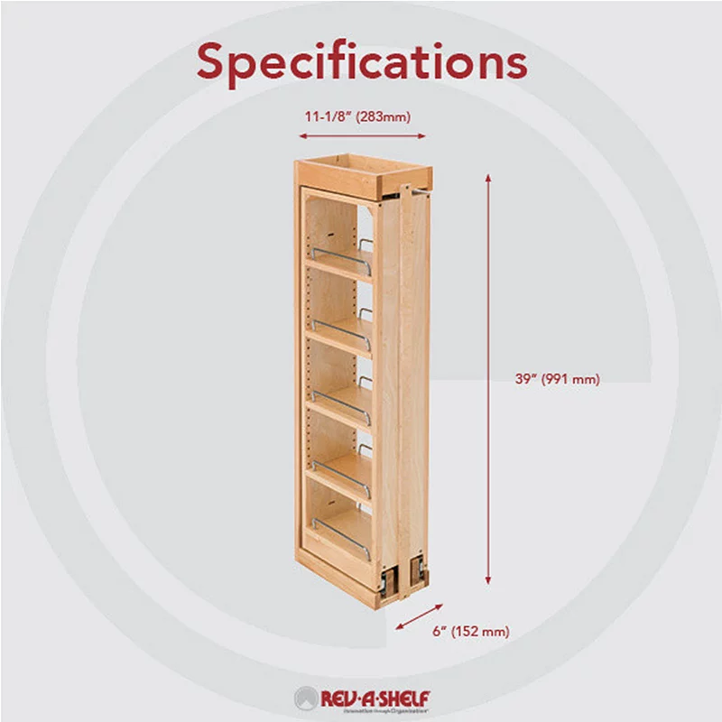 Rev-a-shelf Pull Out Wall Filler Cabinet Wooden Organizer， 39 Hgt， 432-wf39-6c