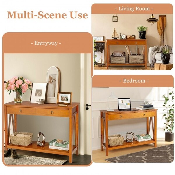 Console Table with 2 Drawer Storage Shelf for Entryway Hallway - 42