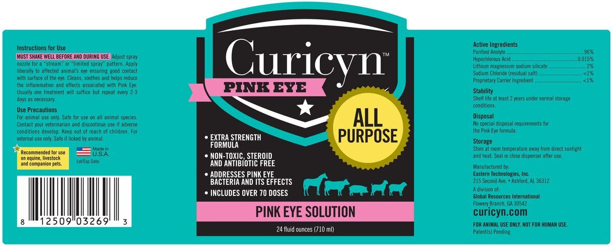 Curicyn All-Purpose Dog， Cat， Bird， Farm Animal and Horse Pink Eye Solution