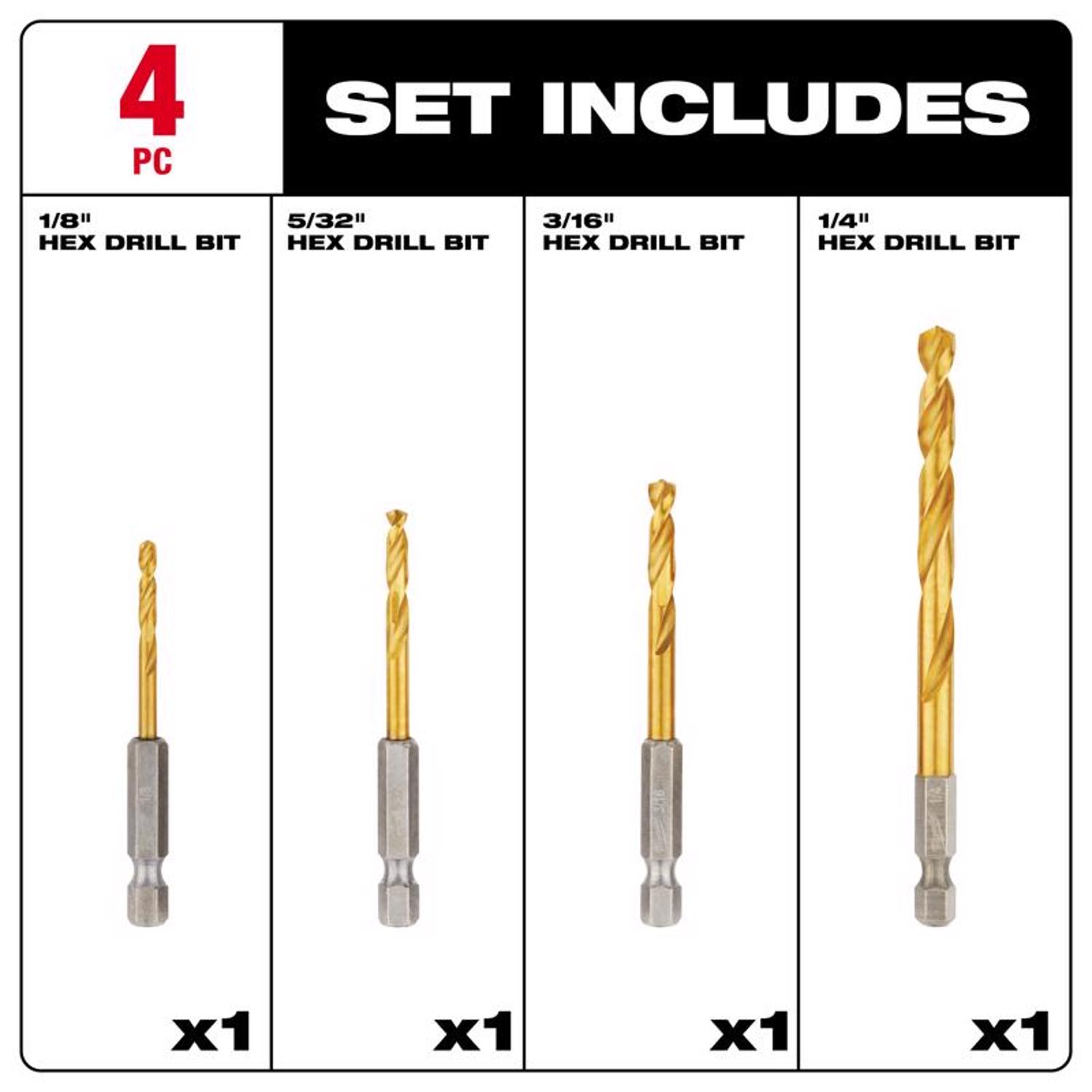 MW Shockwave 3/8 in. Titanium Red Helix Impact Drill Bit Set 4 pc