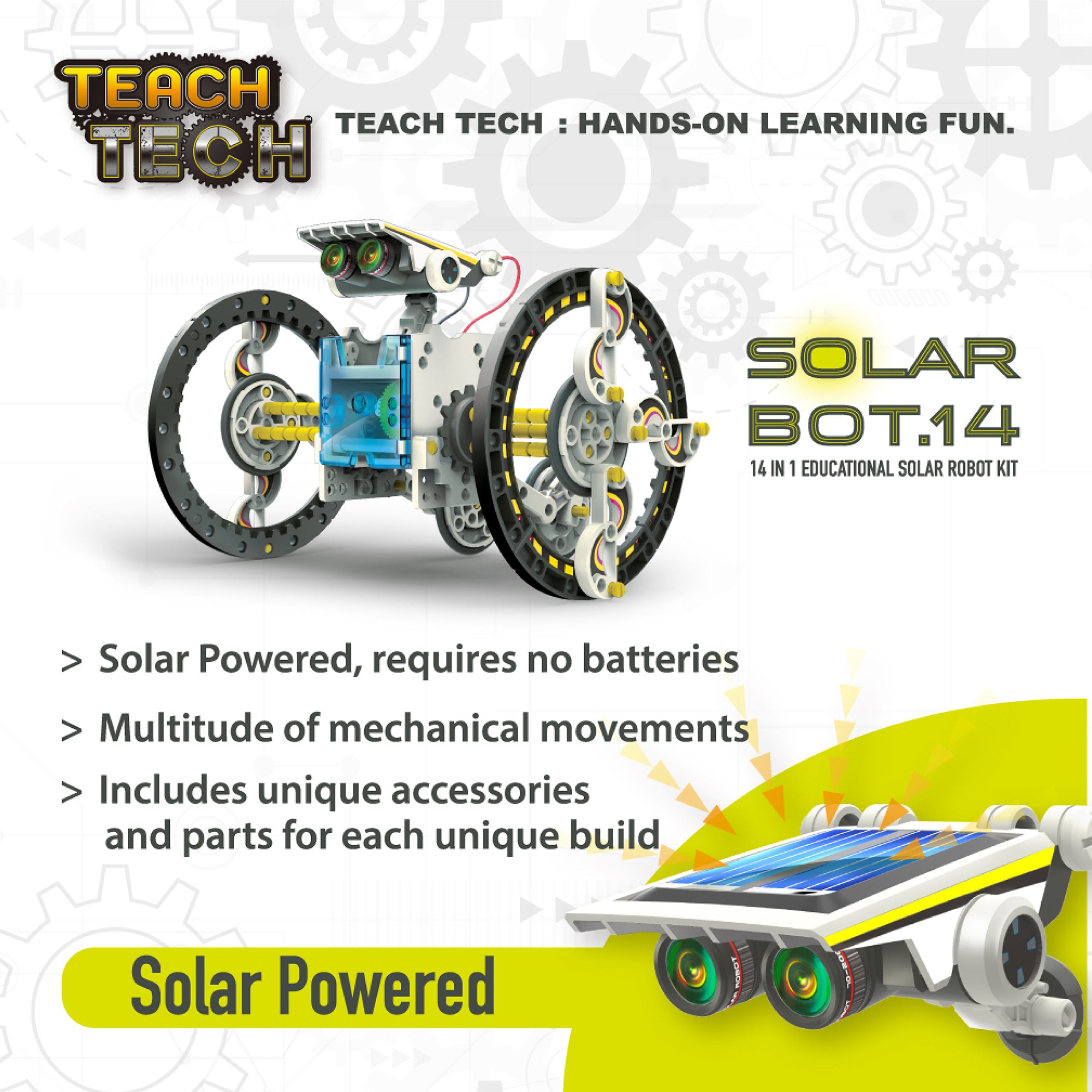 Teach Tech SolarBot.14， Transforming Solar Robot Kit， STEM Learning Toys for Kids 10+