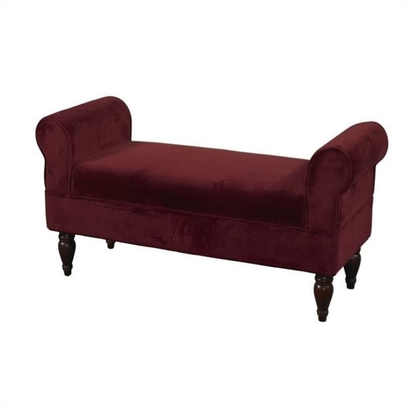 Bowery Hill Upholstered Berry Fabric Bedroom Bench in Dark Mahogany