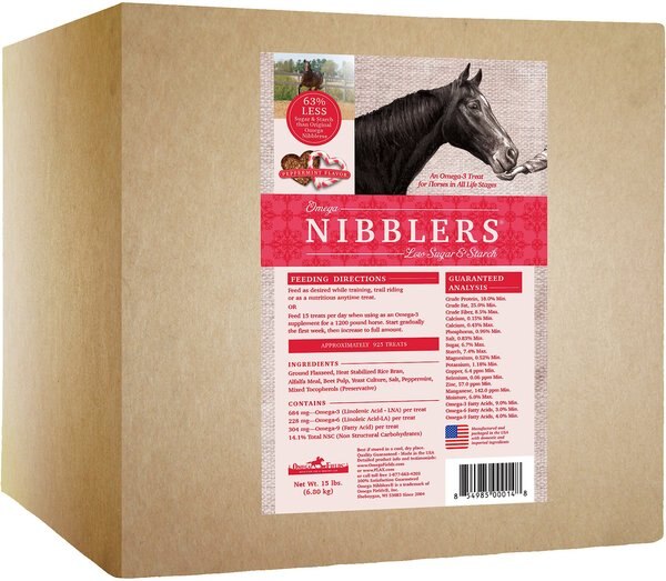 Omega Fields Omega Nibblers Low Sugar and Starch Peppermint Horse Treats， 15-lb box