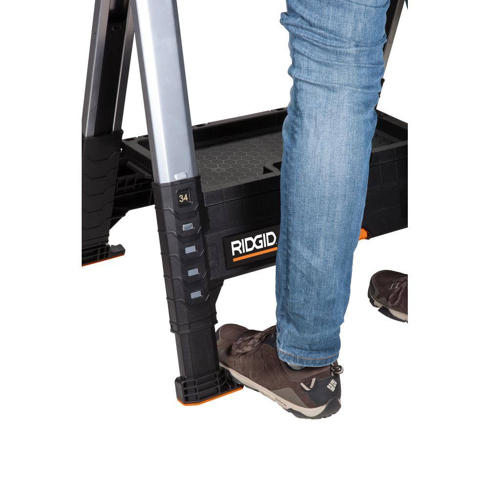 RIDGID 32 in. Polypropylene Folding Sawhorse with Adjustable Metal Legs 230710