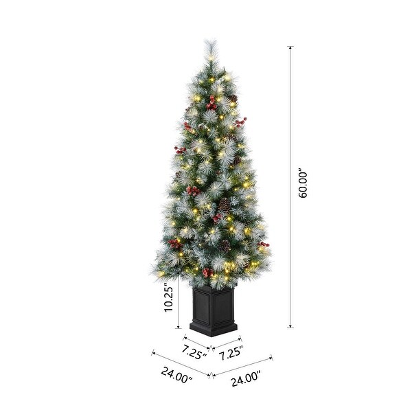 Glitzhome 4ft/5ft/6ft PreLit Pine Artificial Christmas Porch Tree with Decorative Urn Pot