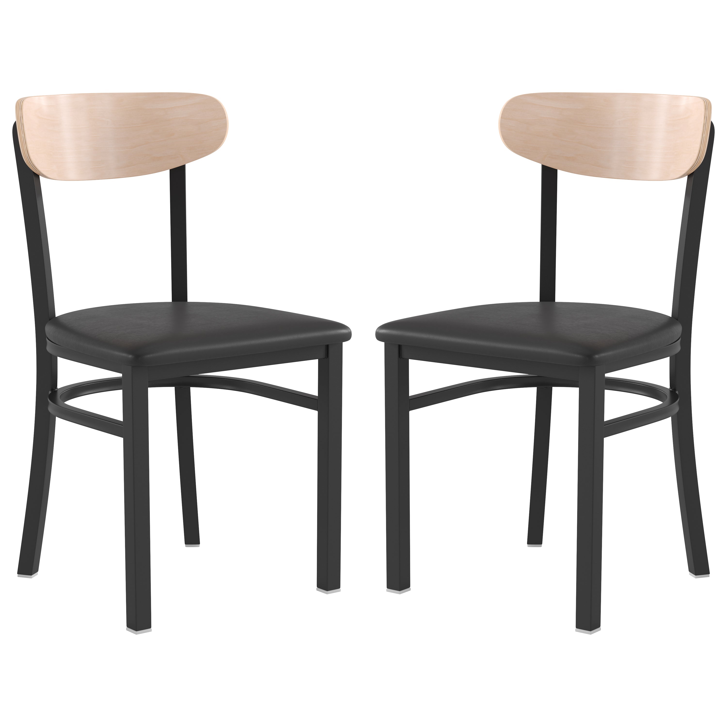 Flash Furniture Wright Metal/Wood Restaurant Chair， Set of 2， Natural Birch/Black