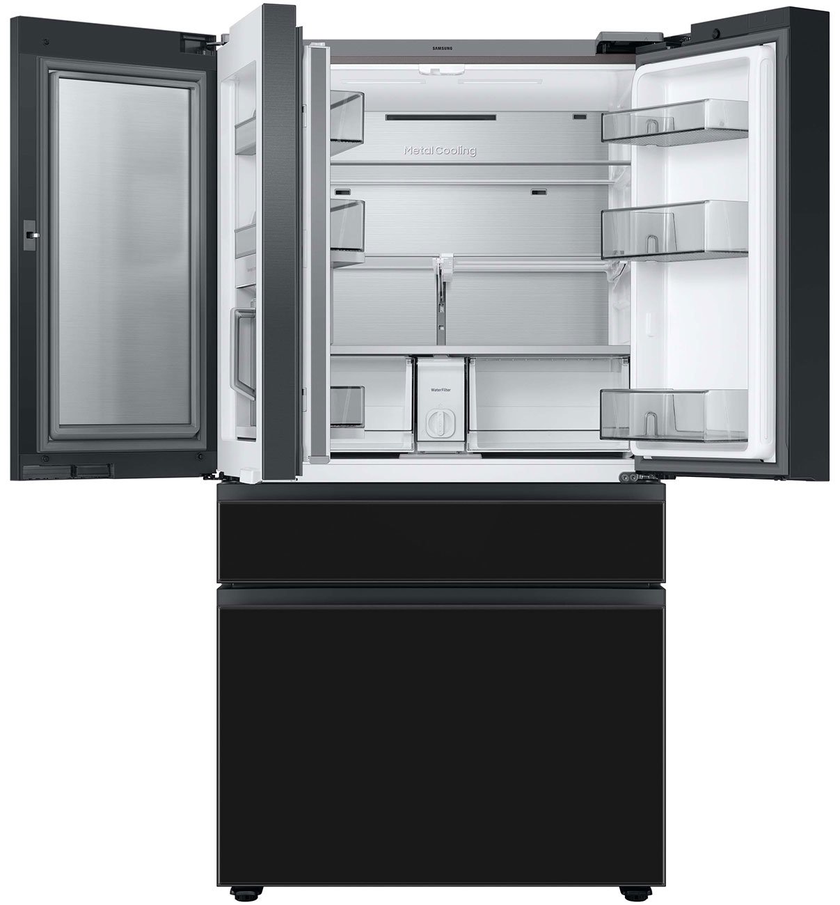  23 Cu. Ft. BESPOKE Counter Depth 4-Door French Door Refrigerator - Custom Panel-Ready With Charcoal Glass Family Hub Panel