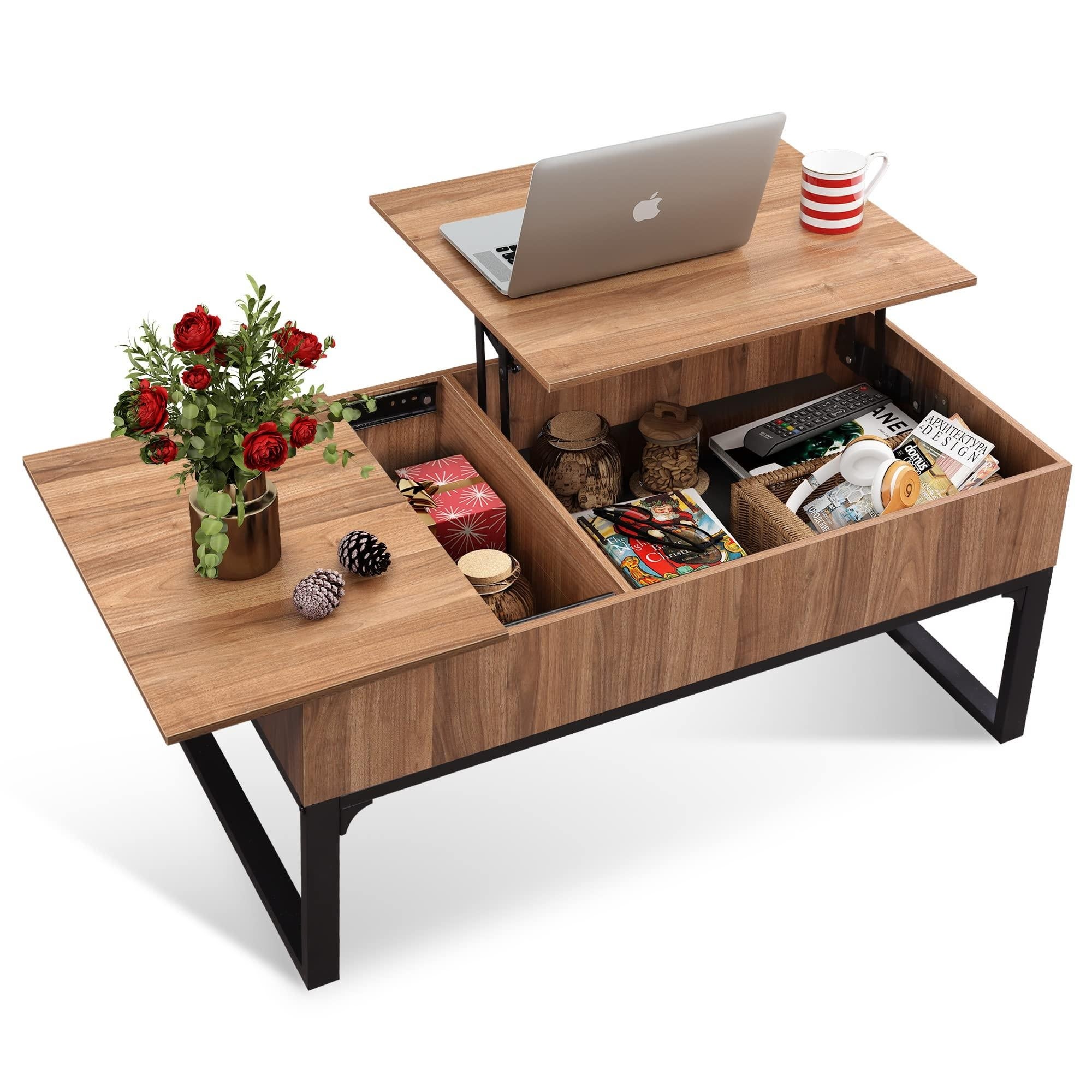 Wood Lift Top Coffee Table with Hidden Storage Compartment