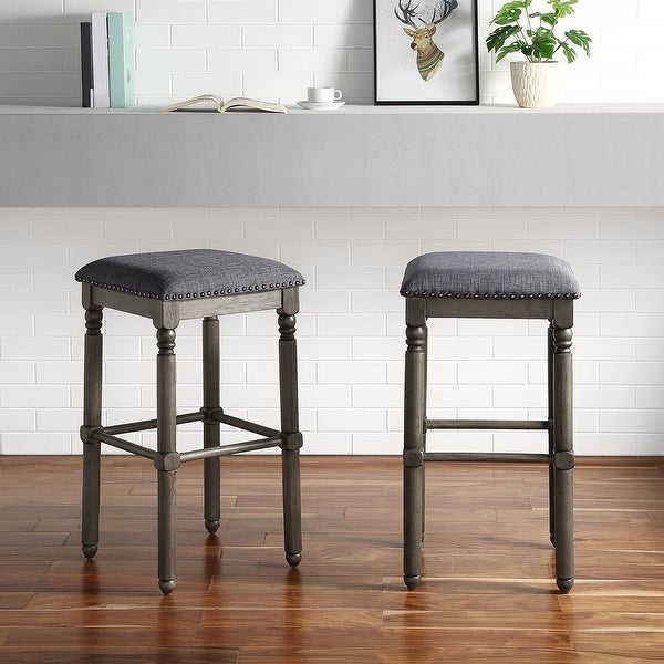 Roundhill Furniture Arnhem Wood Upholstered Bar Stools， Set of 2