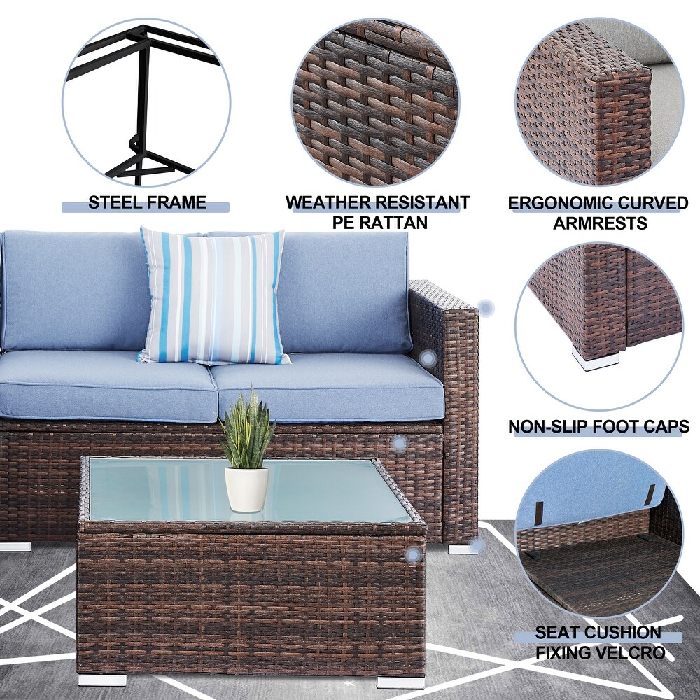 Tappio 4 Piece Outdoor Wicker Sectional Sofa Set with Waterproof Cover