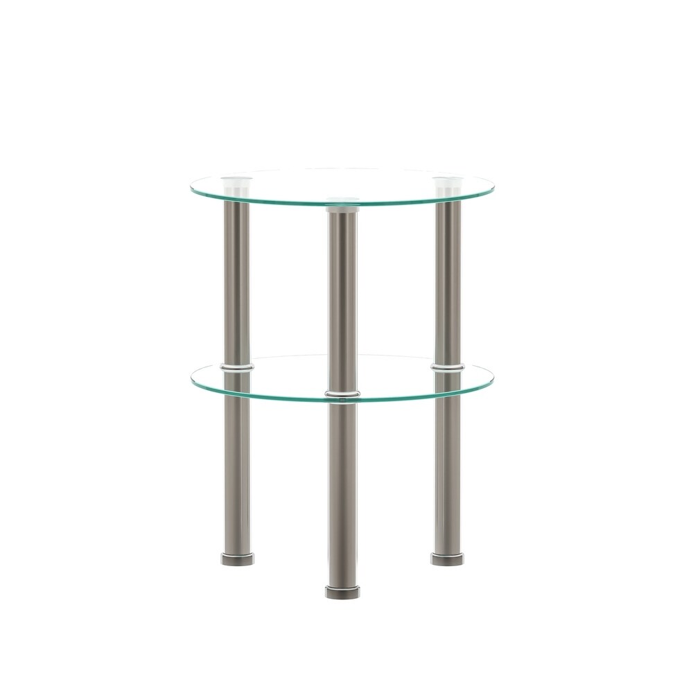 2 Tier Tempered Glass End Table  Round Coffee Table Sofa Side Table for Small Space