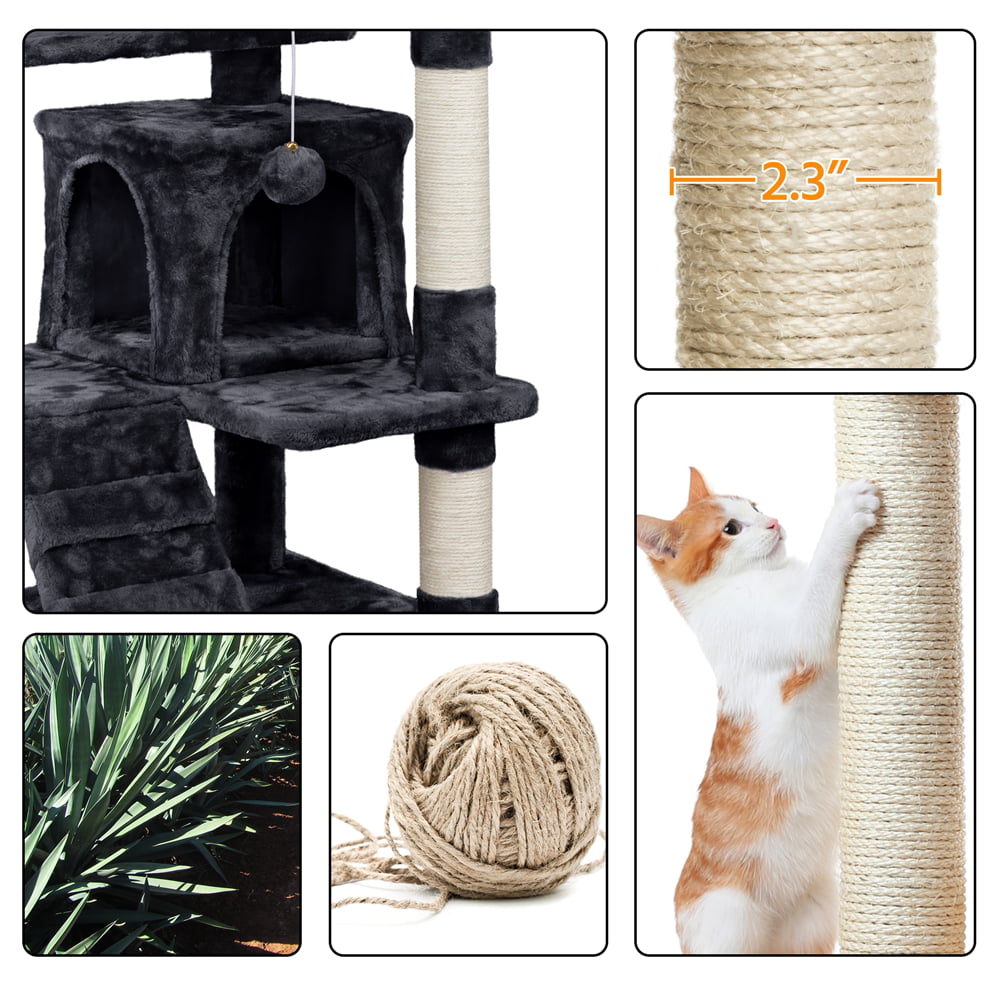 Easyfashion Cat Tree Condo Tower with Scratching Post fot Kittens， Brown， 54