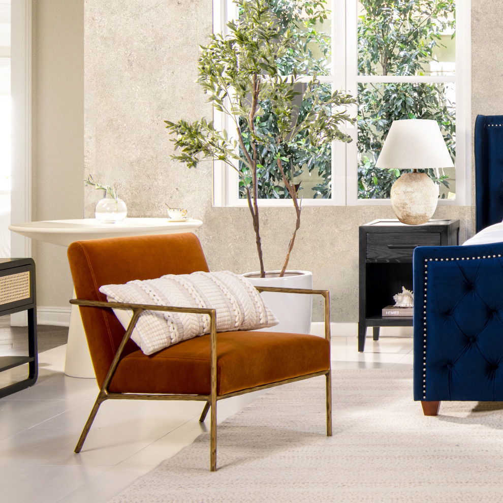 Aerin 24.5 quotHammered Brass Accent Arm Chair  Burnt Orange   Contemporary   Armchairs And Accent Chairs   by Jennifer Taylor Home  Houzz