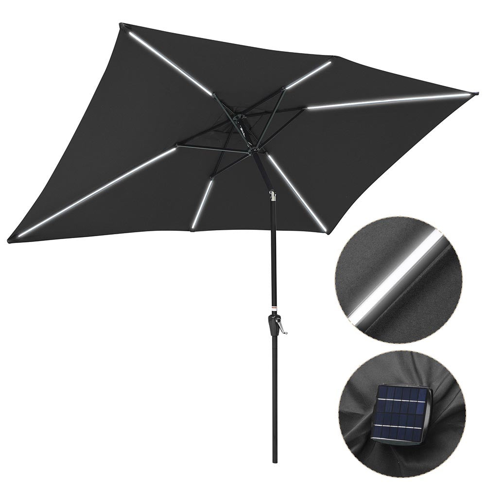 Yescom Rectangular Patio Umbrella with Solar Lights 10x6.5 ft 6-Rib