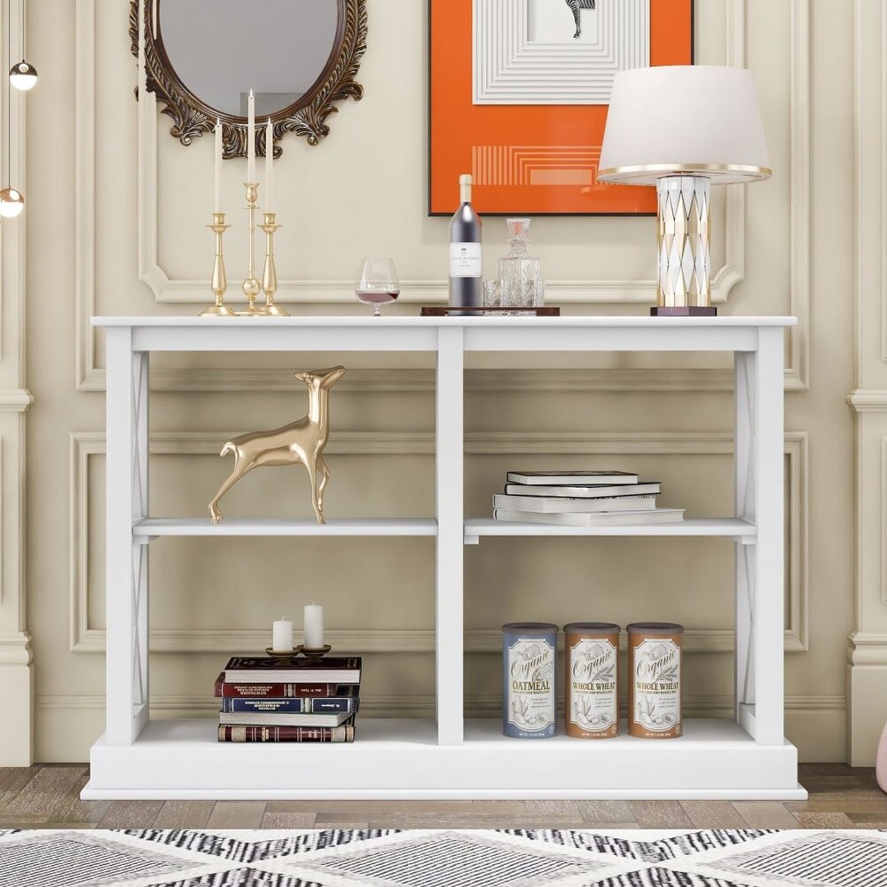 Console Table with 3 Tier Open Storage Spaces for Living Room