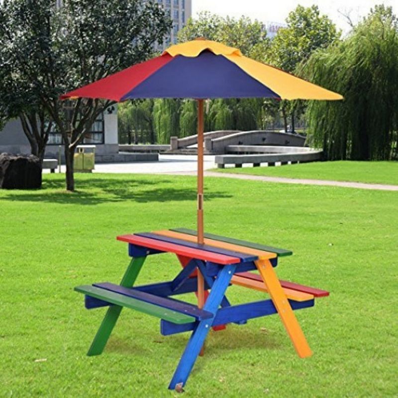 4 Seat Kids Picnic Folding Garden Umbrella Table