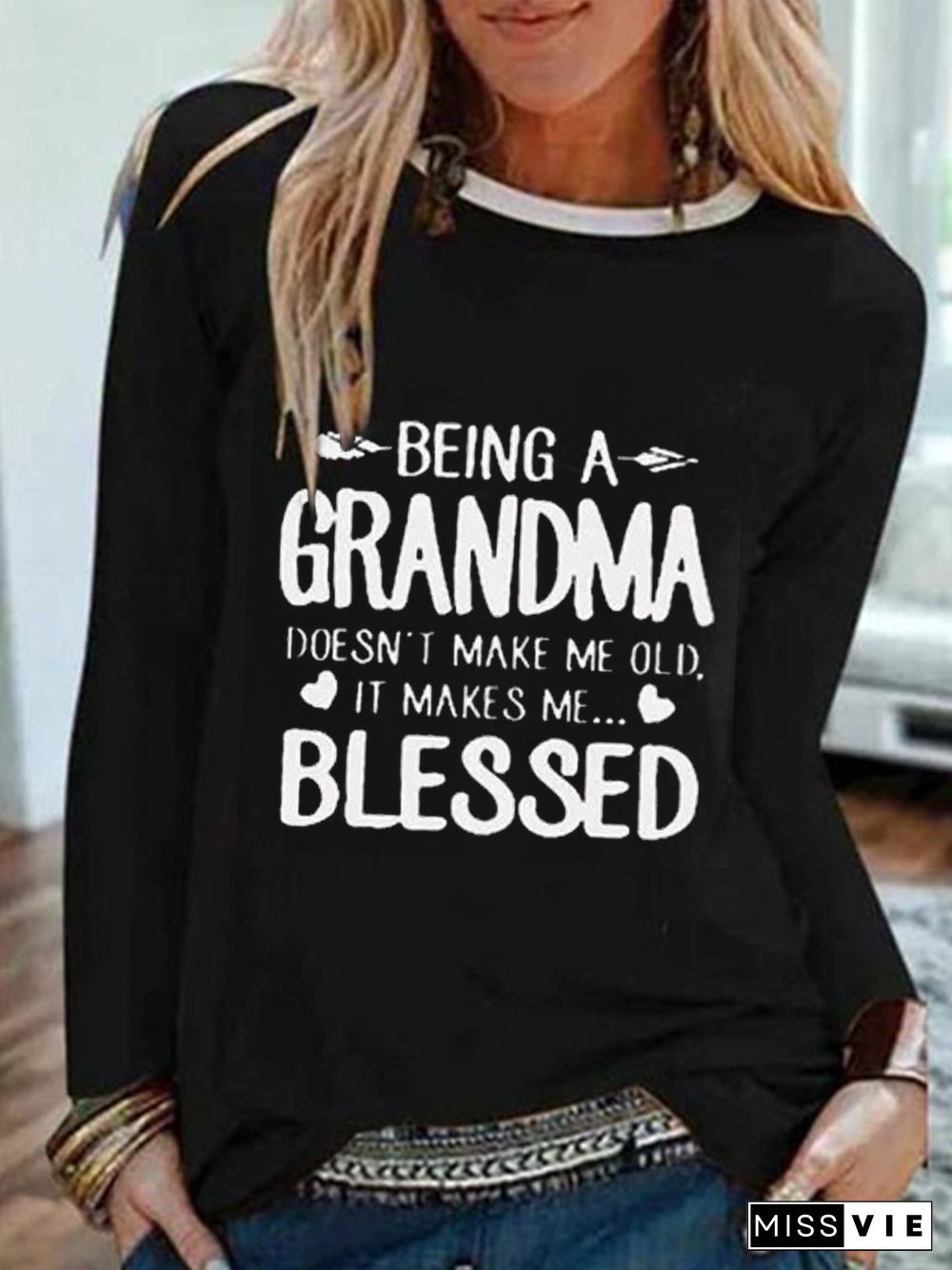 Casual Letter Crew Neck Long Sleeve T-shirt