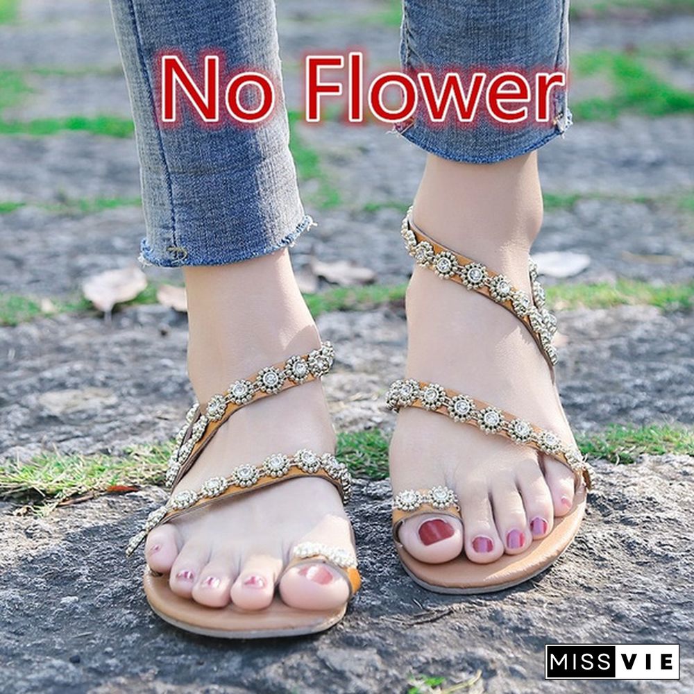 Plus Size Summer Women Shoes Flat Heels Sandals Fashion Female Comfortable Sweet Flowers Beach Sandals