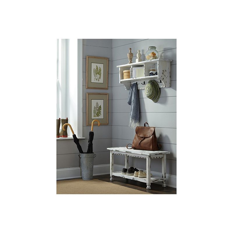 Alaterre Furniture Country Cottage Distressed Wall Shelf and Bench 2-piece Set