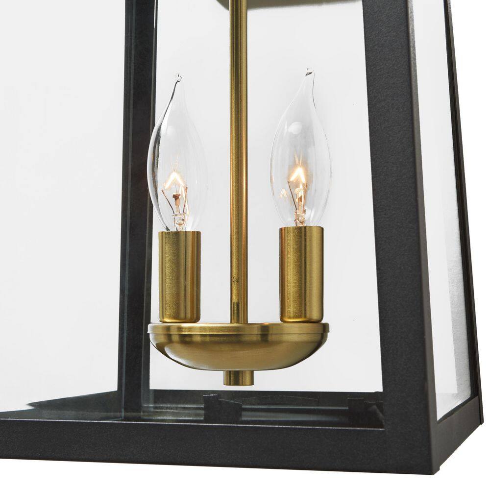 Home Decorators Collection Blakeley Transitional 2-Light Black and Brass Outdoor Wall Light Fixture with Clear Beveled Glass L-19905BKBRASS