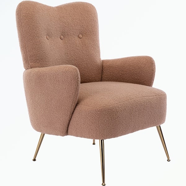 Teddy Short Plush Particle Armchair， with Golden Metal Legs