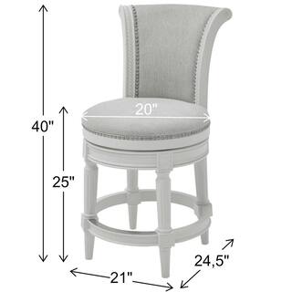 NewRidge Home Goods Chapman 39 in. Farmhouse White Wood 25 in. Counter-Height Swivel Bar Stool with Back Grey Upholstered Seat One Stool NR107104-FCS-AW