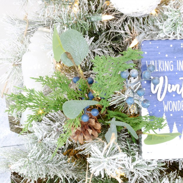 Auldhome Design 16in Blue Berry Greenery Picks; Juniper Tree Floral Picks For Christmas And Seasonal Decor