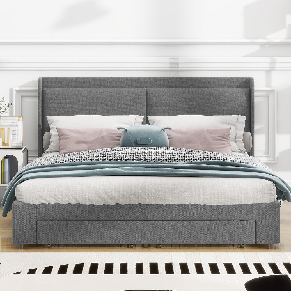 Queen Size Lift Storage Bed Platform Bed with 2 Drawers  Queen Size Bed Frame with Hydraulic Storage System