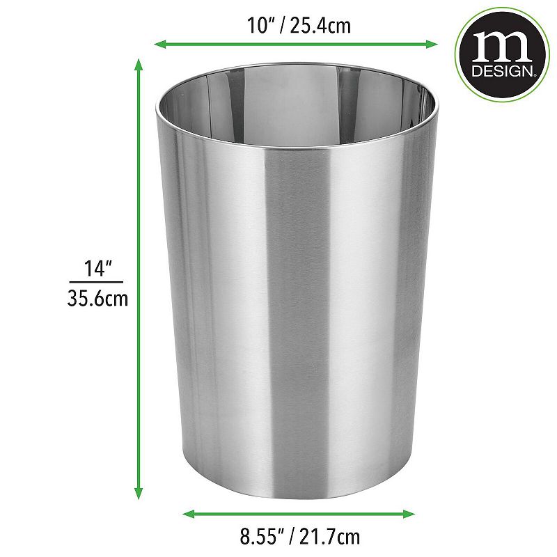 mDesign Small Steel 4 Gallon Round Trash Wastebasket Garbage Bin