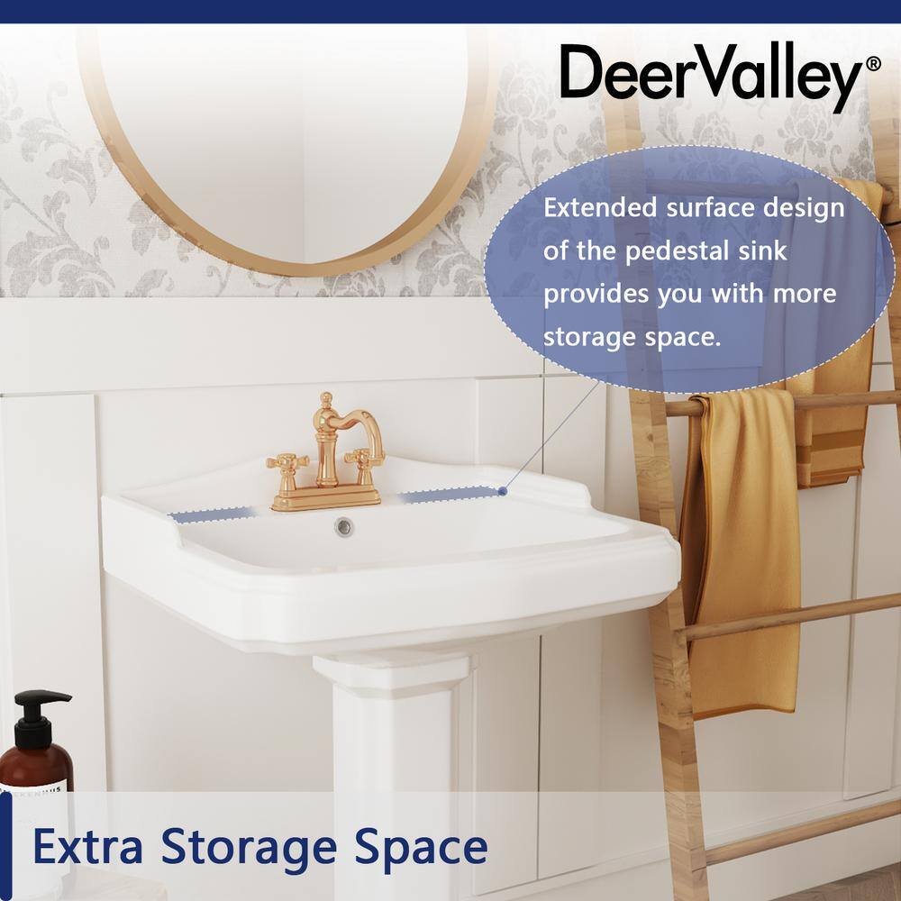 DEERVALLEY DeerValley Dynasty 26 34 in. Tall White Vitreous China Rectangular Pedestal Bathroom Sink With Overflow DV-1P522