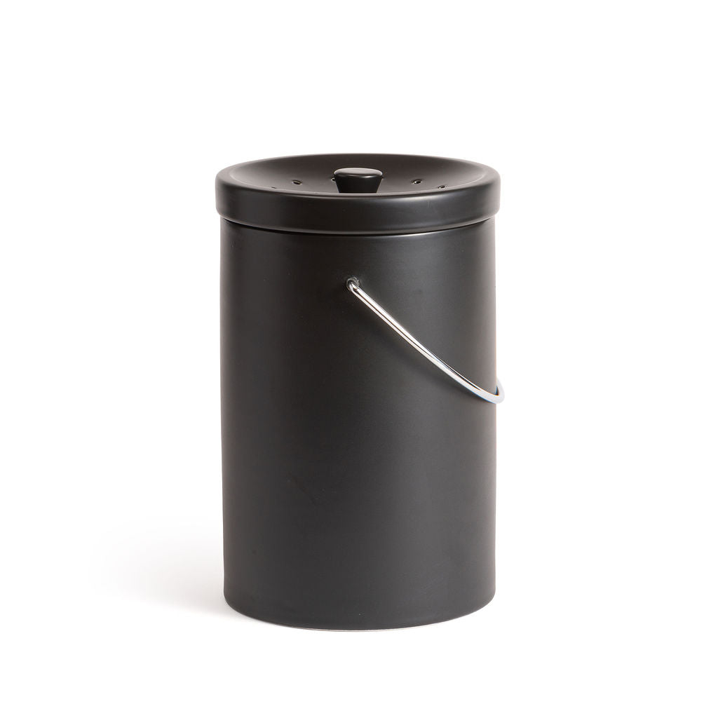 Fox Run Ceramic Compost Bin, Black, 7" x 10.7"